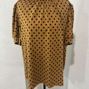 Adrianna Papell Tan Polka Dot Blouse